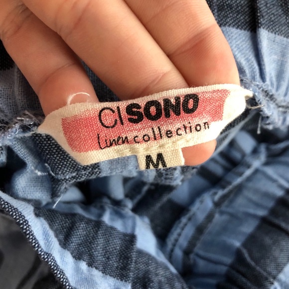 Ci Sono Linen Collection Blue Striped Paperbag Wide Leg Palazzo Casual Pants M - Picture 8 of 9